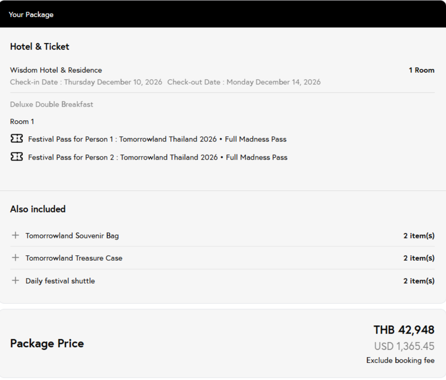 Ingressos do Tomorrowland Tailândia 2026 - simulação pacotes hospedagem
